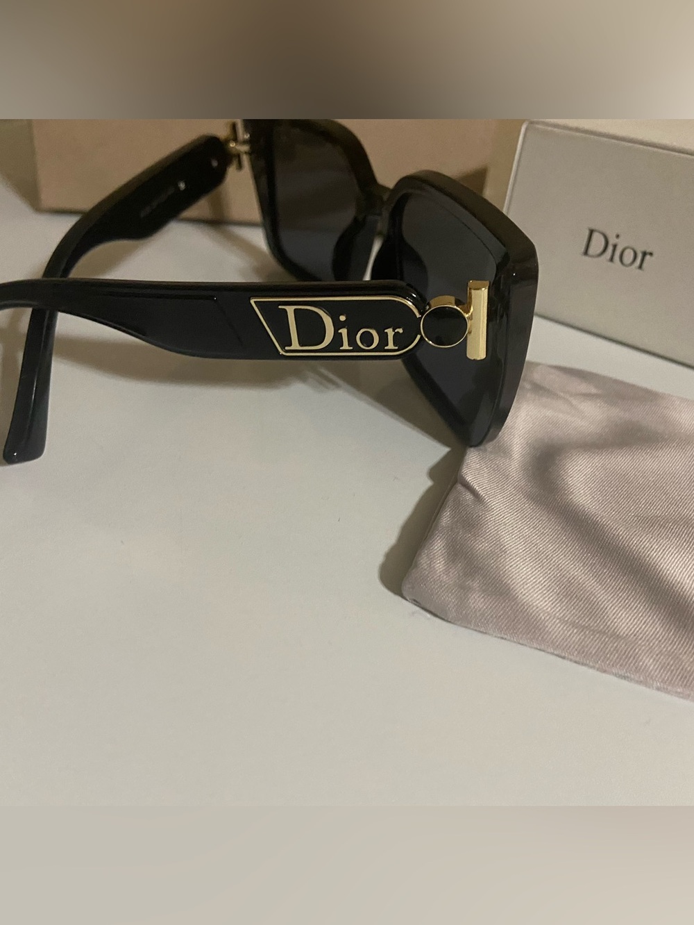 Dior Black Sunglasses with Gold Logo Accent